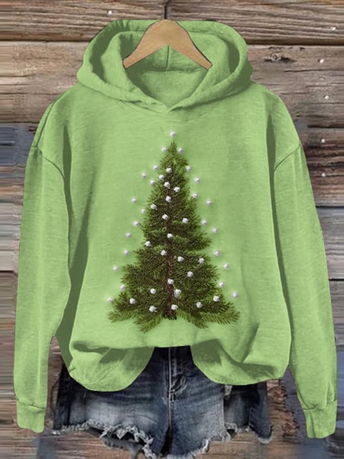 Kapuzenpullover mit Weihnachtsbaum-Print für Damen