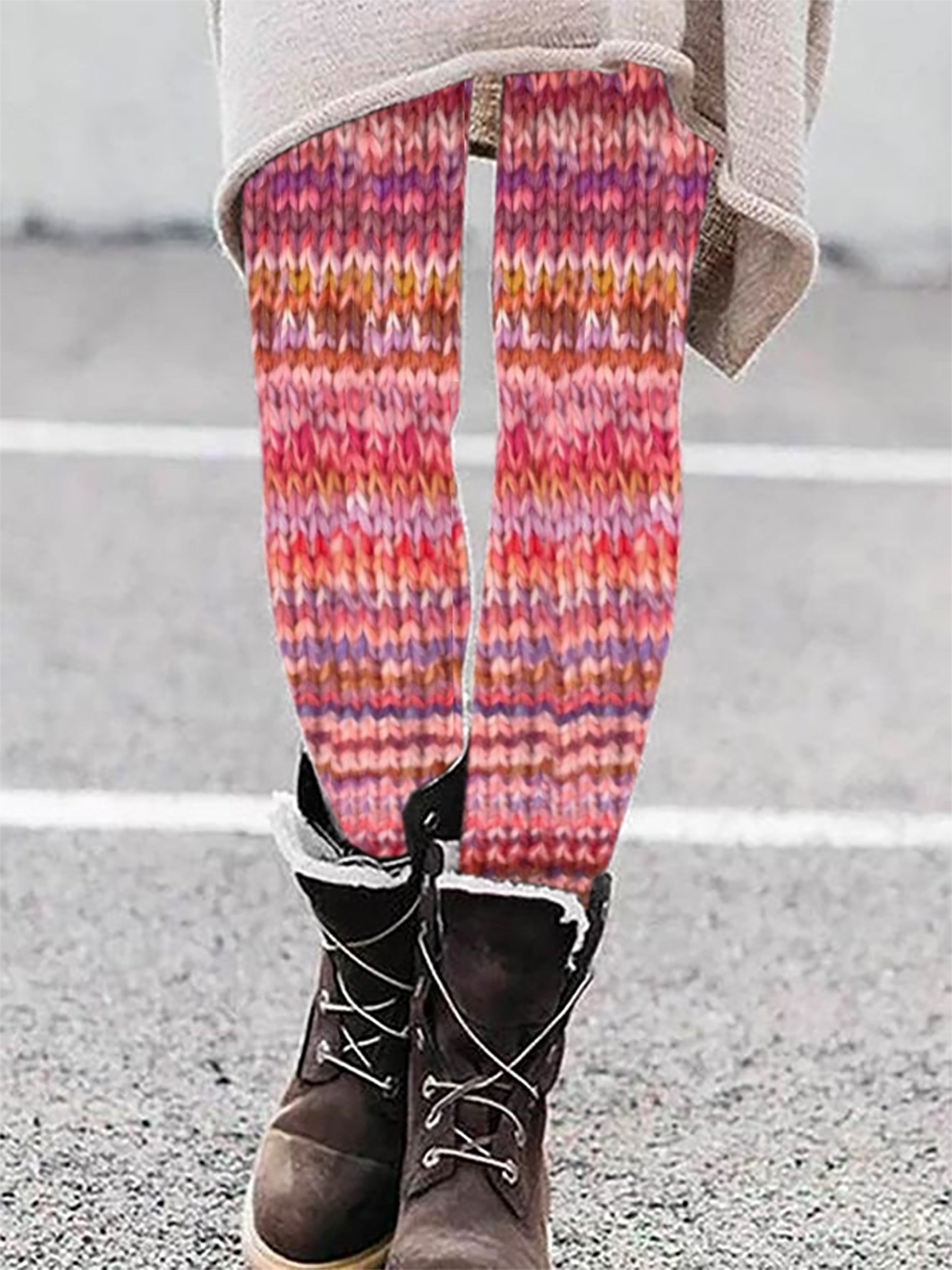 Vintage Colorful Patchwork Cozy Knit Print Leggings