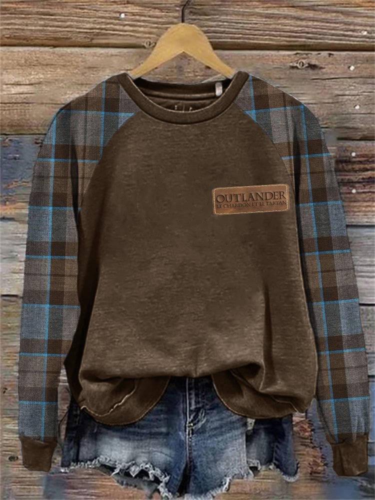 Historical Tv Show Leather Patch Vintage Plaid Raglan Sweatshirt