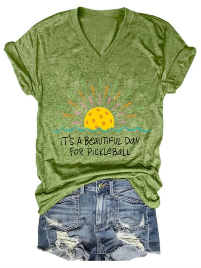 Women's Pickleball Lovers "It's a beautiful day for pickleball" Printed T-shirt