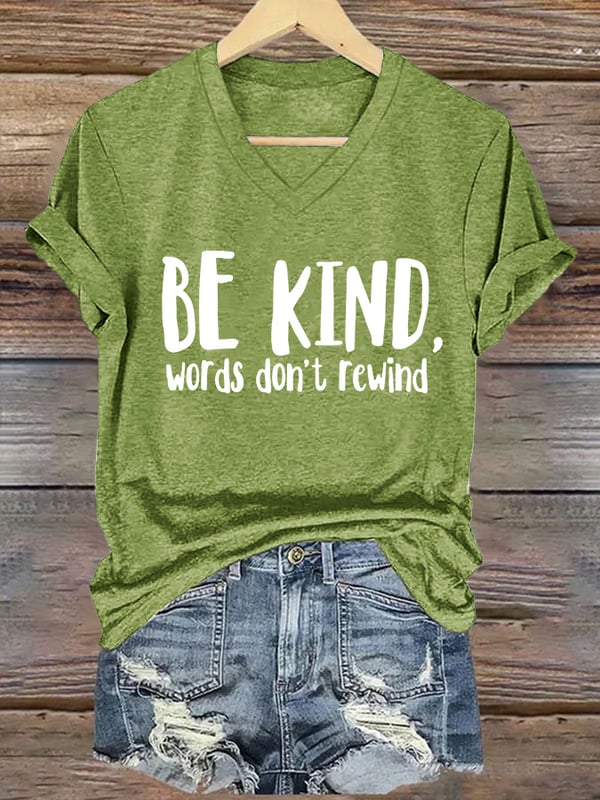 V-neck Retro Bullying Prevention Awareness Be Kind Words Don't Rewind Print T-Shirt