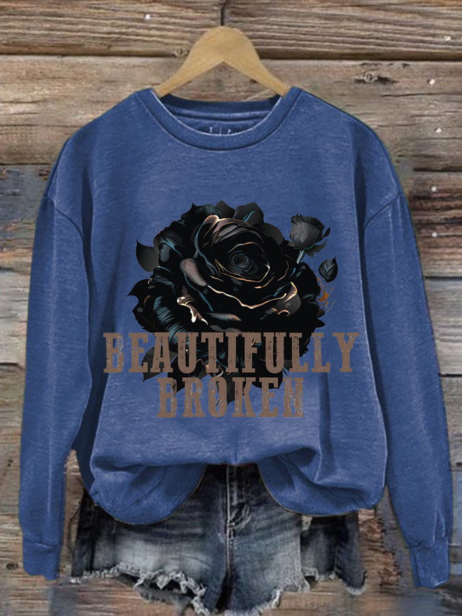 Women's Country Rose Print Crew Neck Sweatshirt