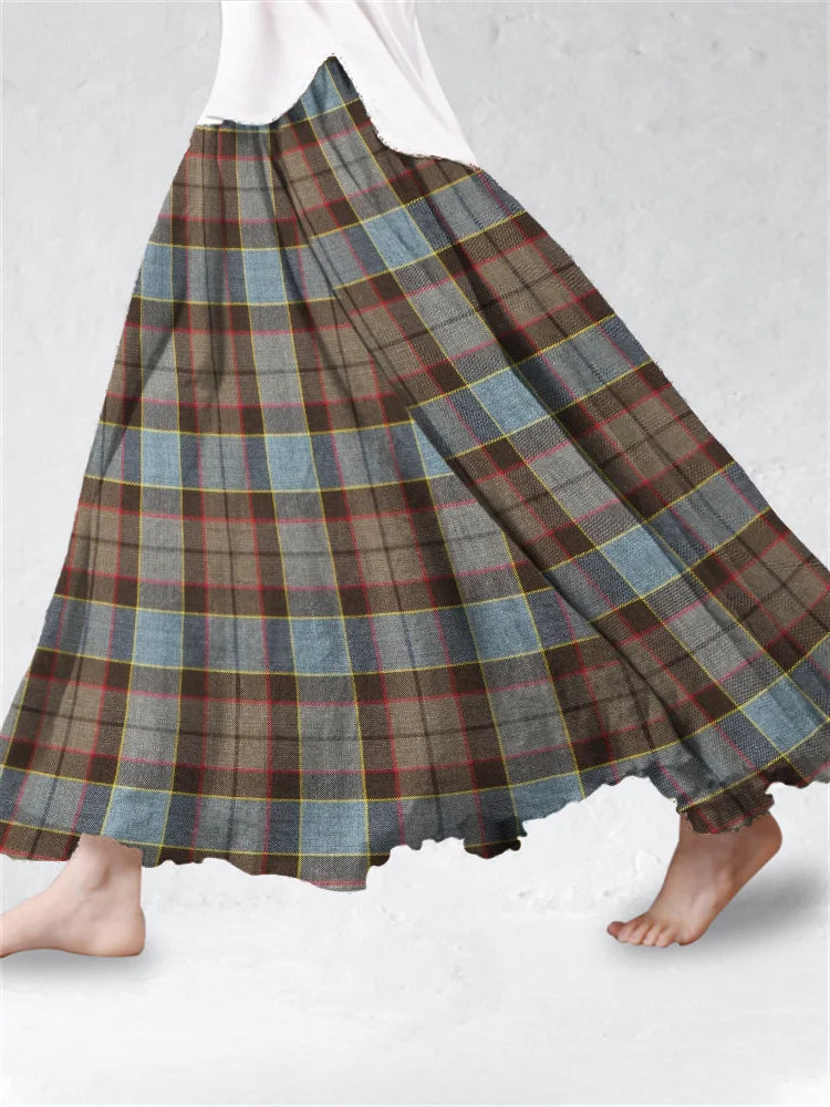 Scotland Vintage Plaid Flowy Wide Skirt