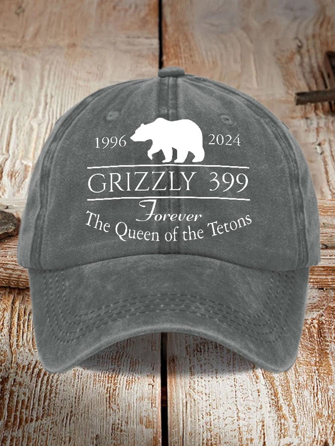 Retro Grizzly 399 Forever The Queen Of The Tetons 1996-2024 Print Baseball Cap