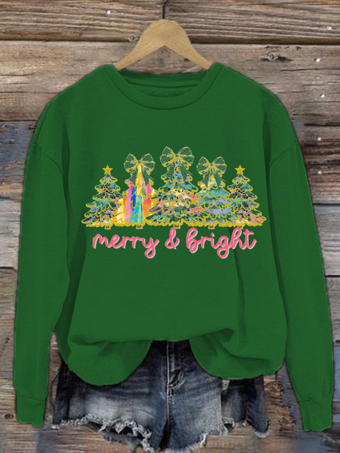 Women's Christmas Tree Printed Crew Neck Sweatshirt