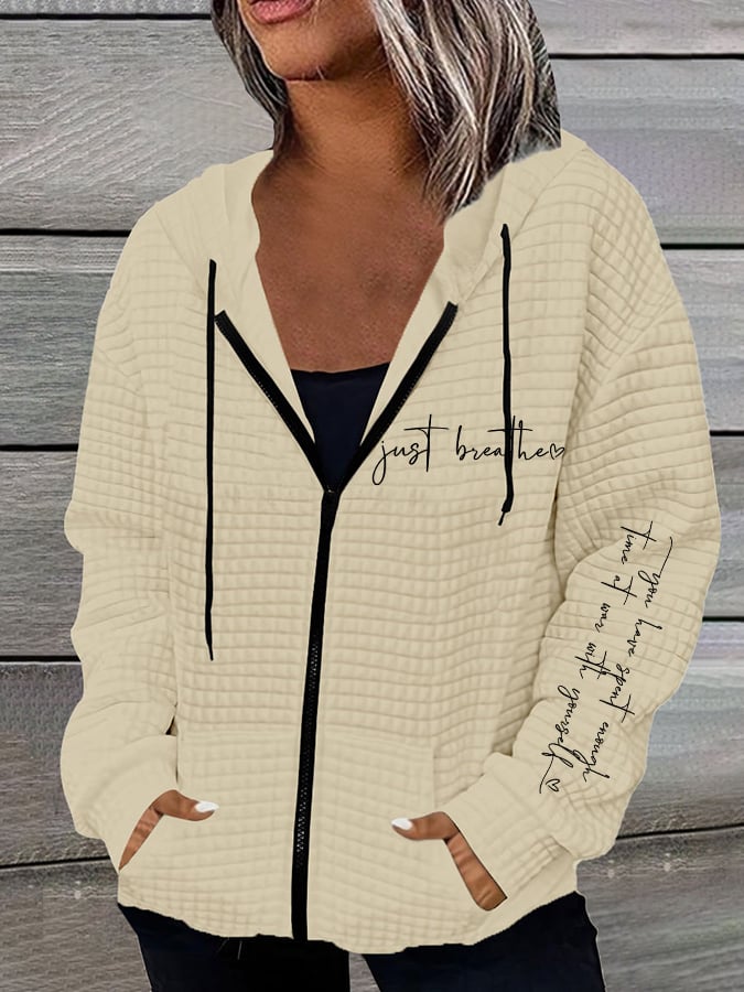 Women's Just Breathe Casual Waffle Hooded Jacket