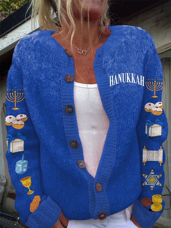 Women's Hanukkah Printed Knitted Cardigan