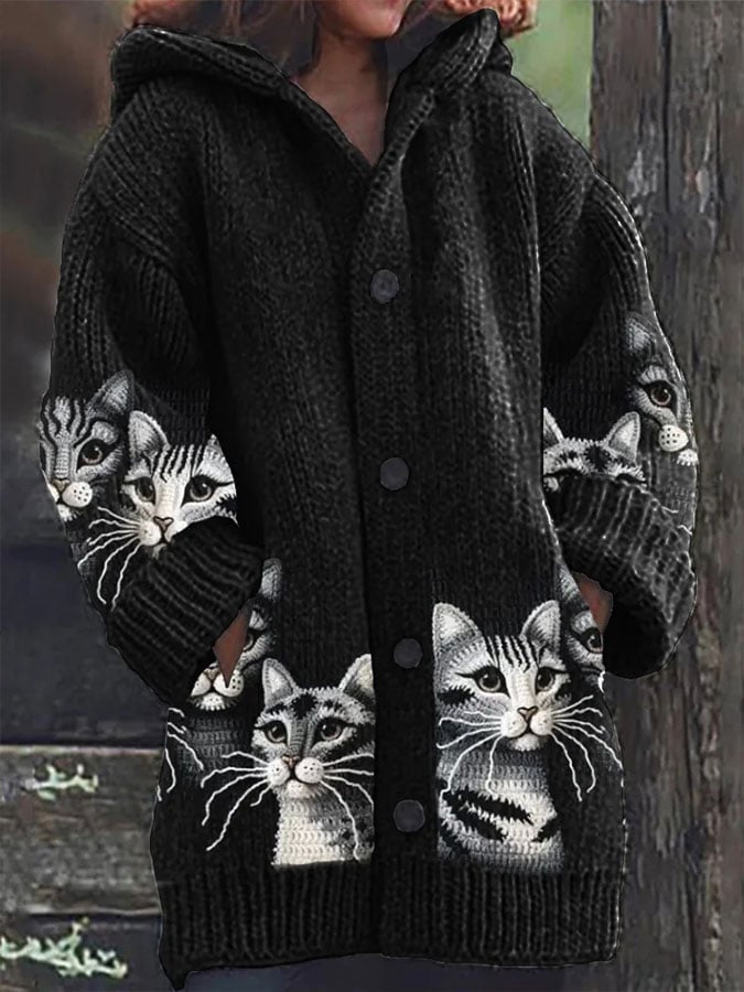 Women's Cats Print Hooded Jacket