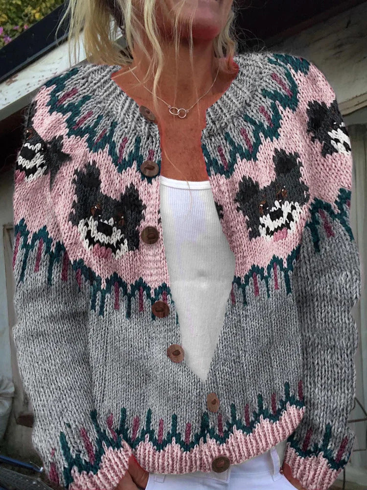 Floral Style Print Buttoned V-neck Cardigan Sweater