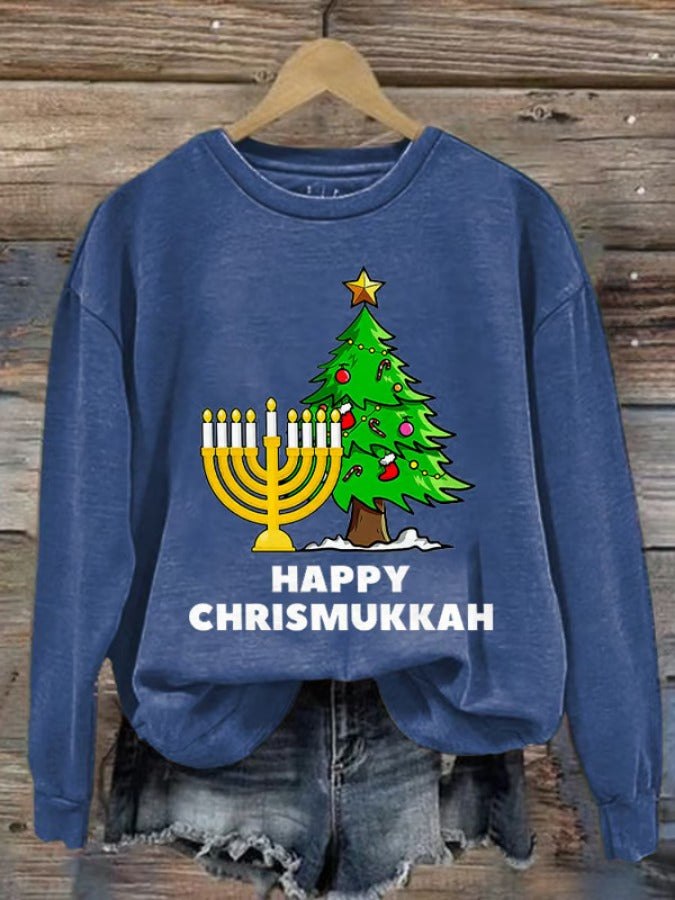 Cute Hanukkah Dachshund Print Sweatshirt