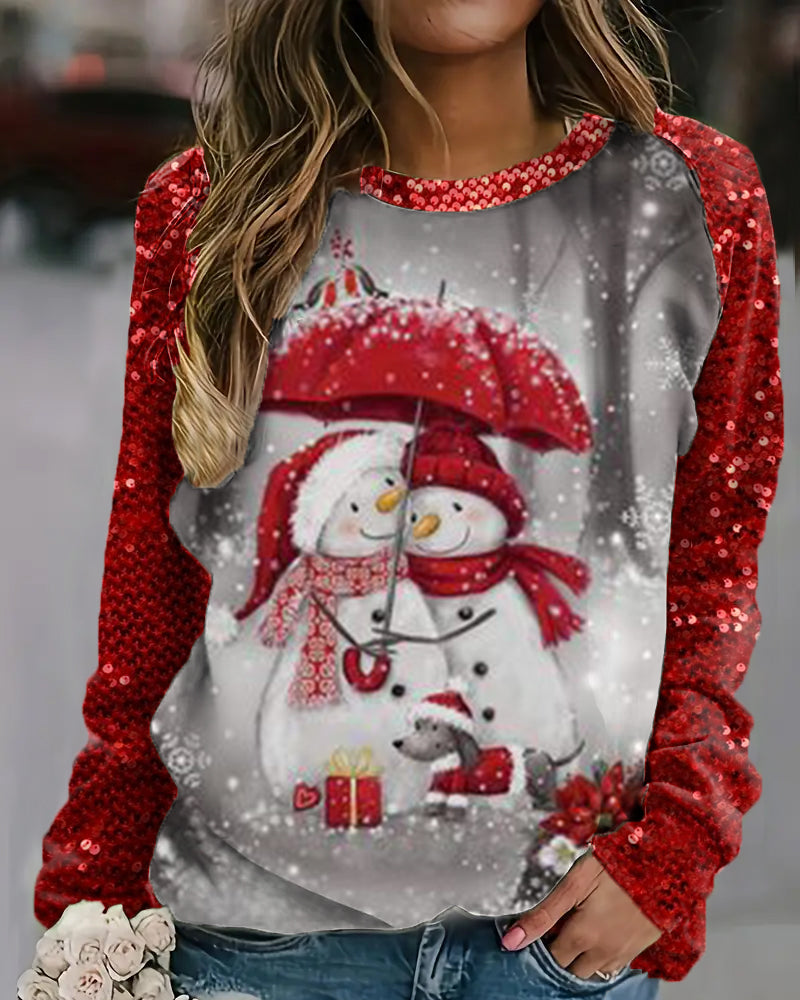 Women's Christmas Snowman Print Casual Sweatshirt