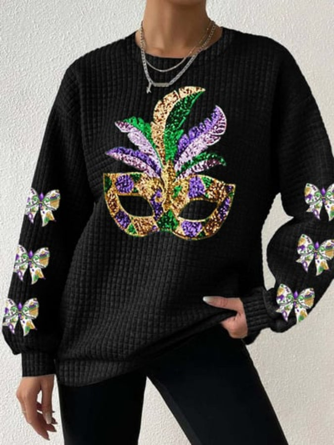 Women's Mardi Gras Print Long Sleeve Sweatshirt