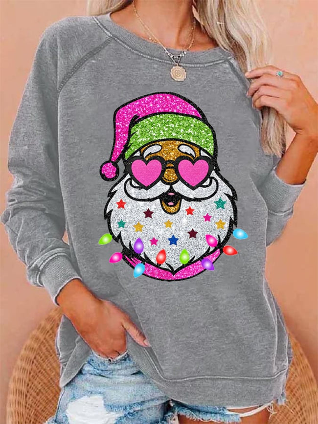 Women's Shiny Santa Print Sweatshirt