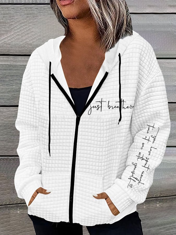 Women's Just Breathe Casual Waffle Hooded Jacket