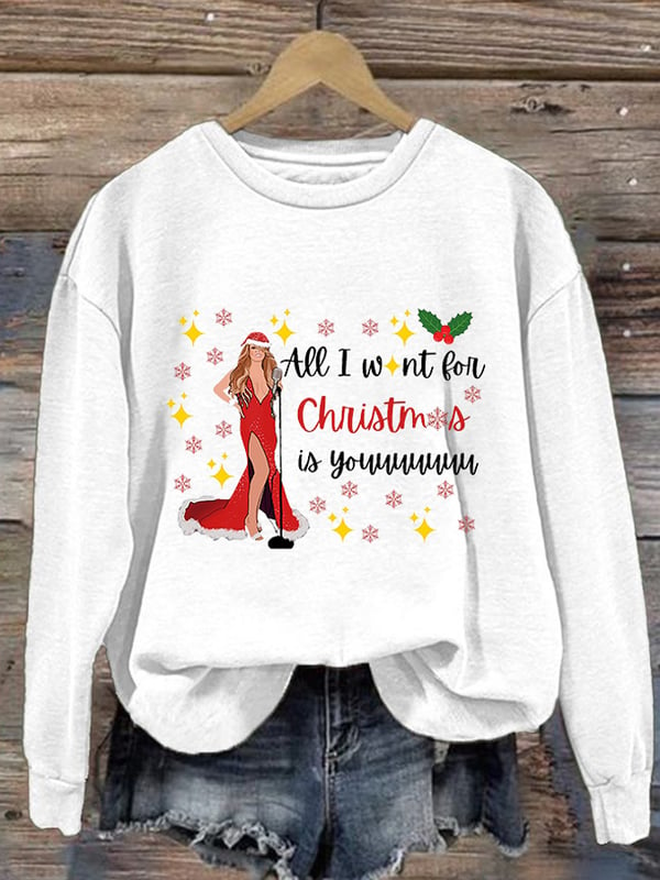 Retro All I Want For Christmas Is You Print Sweatshirt