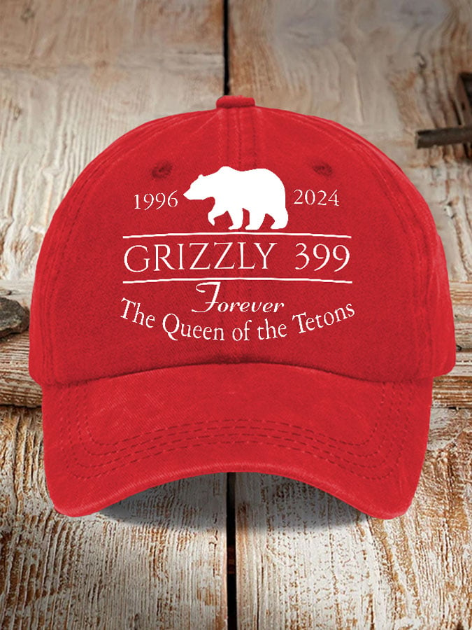 Retro Grizzly 399 Forever The Queen Of The Tetons 1996-2024 Print Baseball Cap