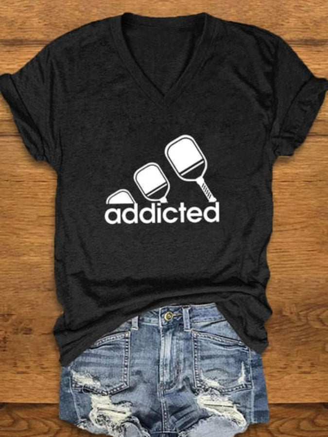 Women's Funny Pickleball "addicted" Printed T-shirt