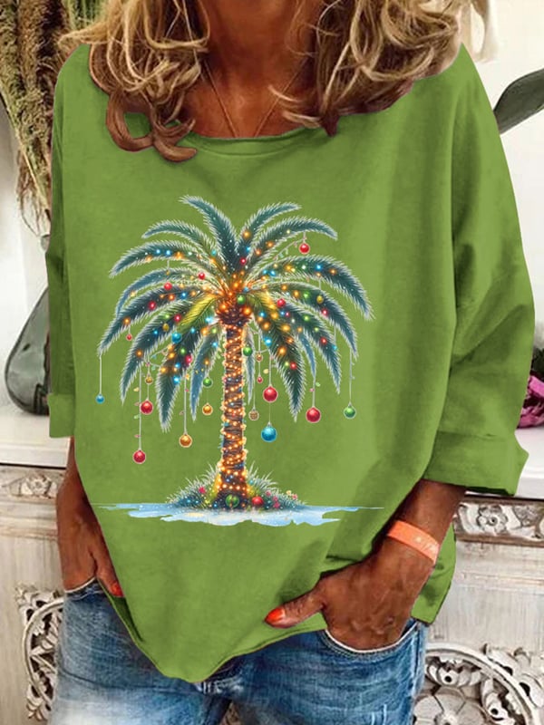 Women's Christmas Palm Tree Print Casual Sweatshirt