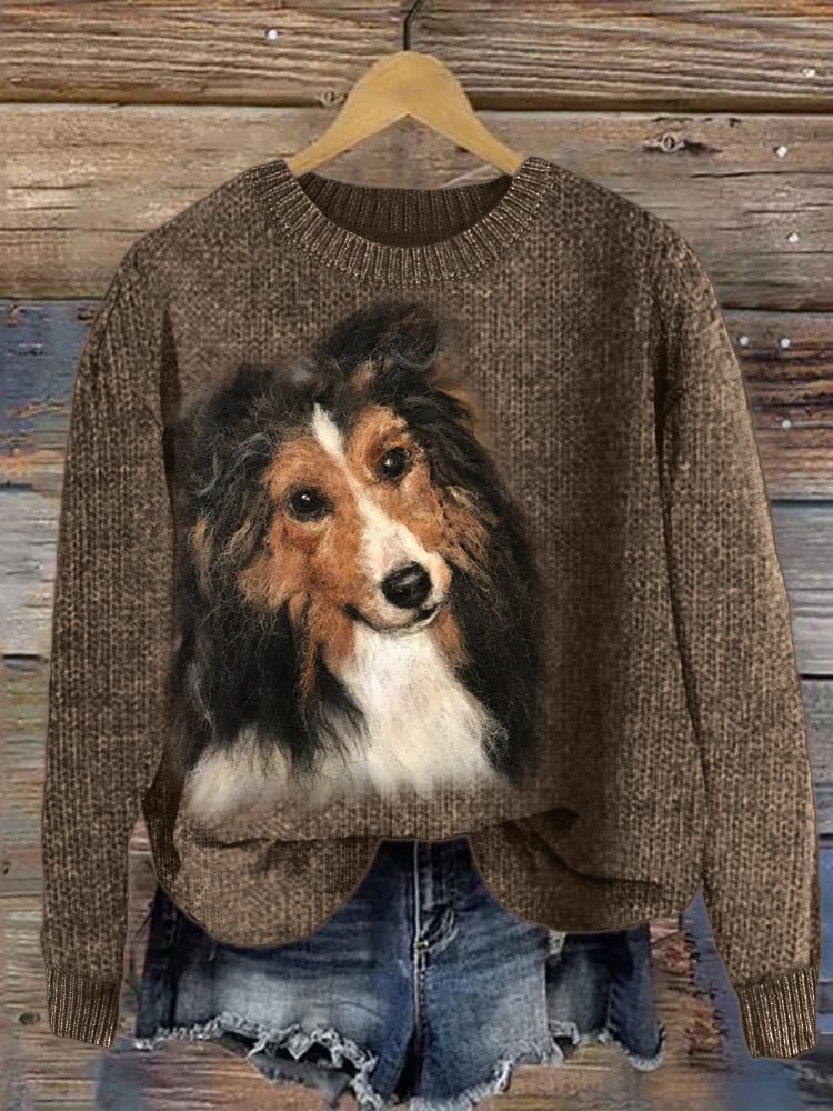 Shetland Sheepdog Portrait Cozy Knit Sweater