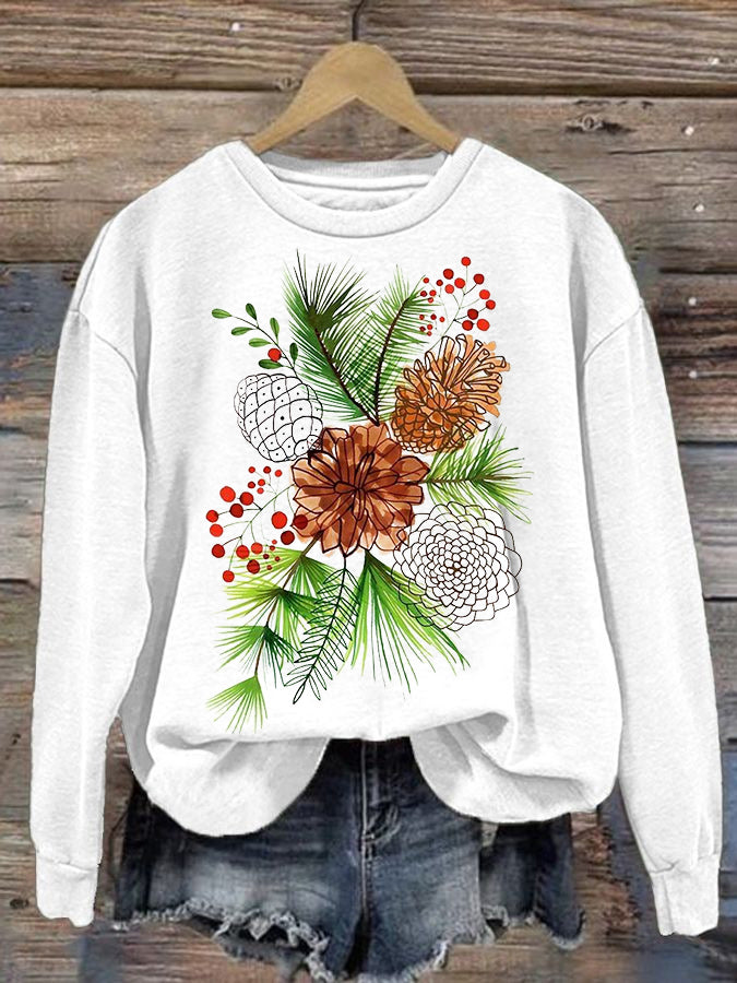 Women's Christmas Pine Nut Print Sweatshirt