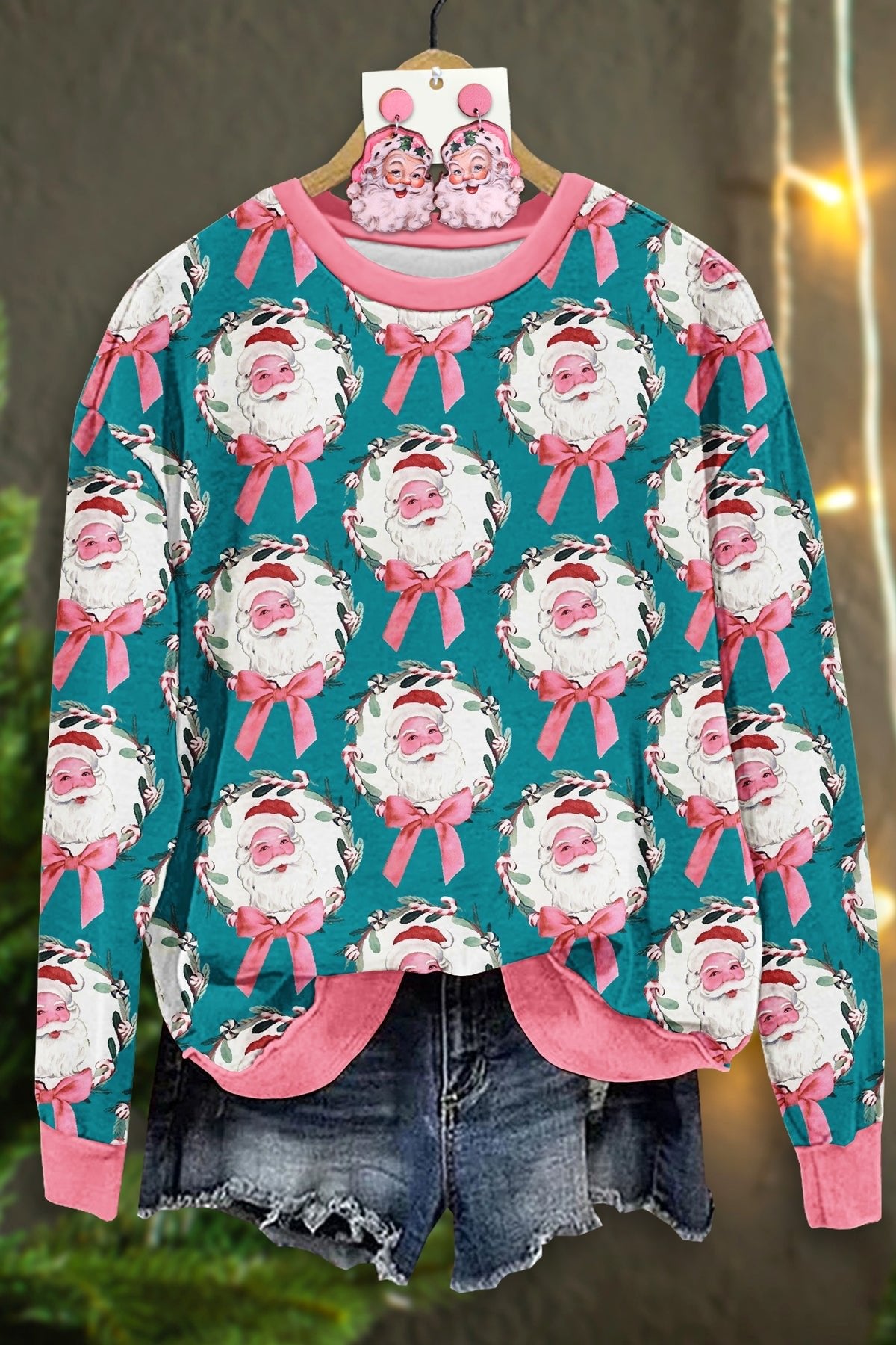 Sweet Christmas Santa Claus Print Long Sleeve Sweatshirt