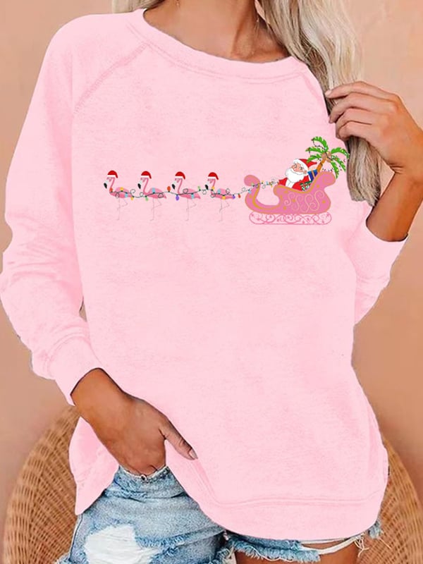 Women'S Christmas Flamingo Print Casual Sweatshirt