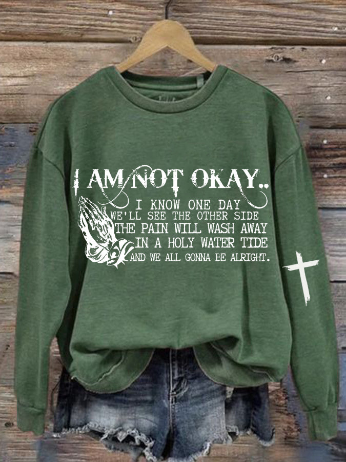 Lässiges Sweatshirt mit Aufdruck „I'm Not Okay“ für Damen