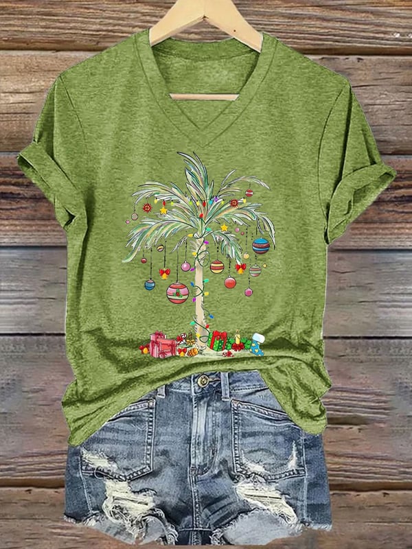 Women's Christmas Palm Tree Print T-Shirt