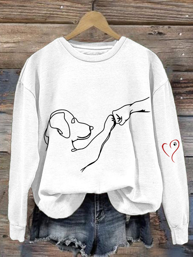 Dog Line Art Friendship Fist Print Comfy Sweatshirt