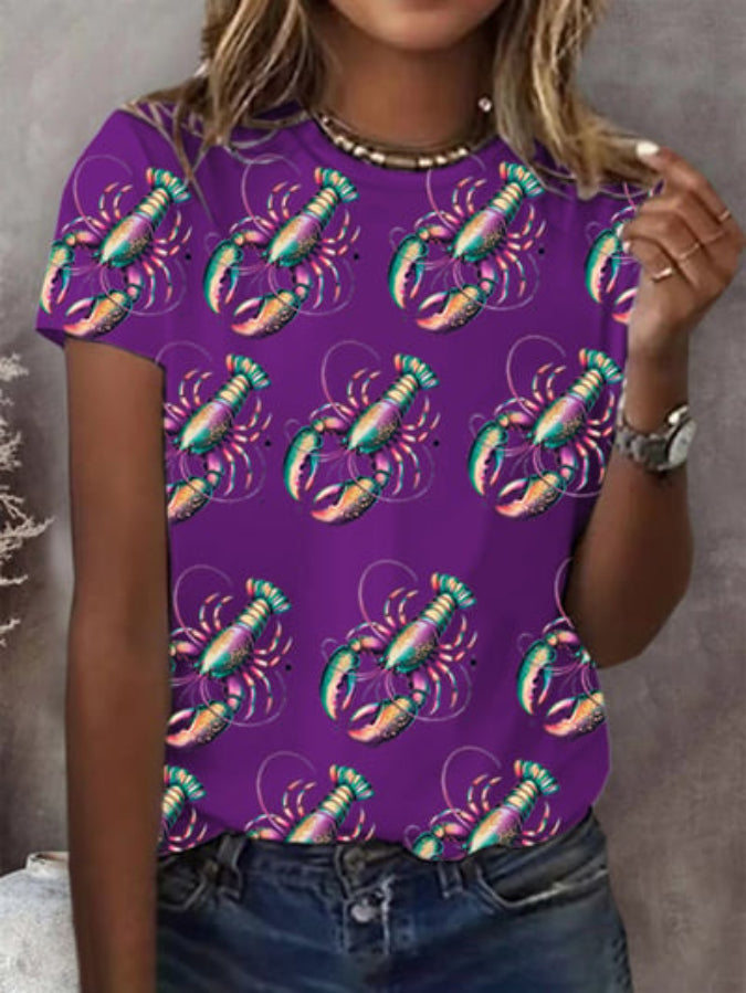 Women's Mardi Gras Printed Round Neck T-Shirt