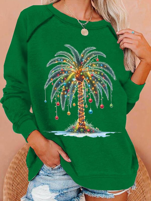 Women's Christmas Palm Tree Print Casual Sweatshirt