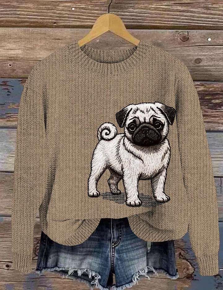 Süße Mops Stickerei Kunst Damen gemütlichen Pullover