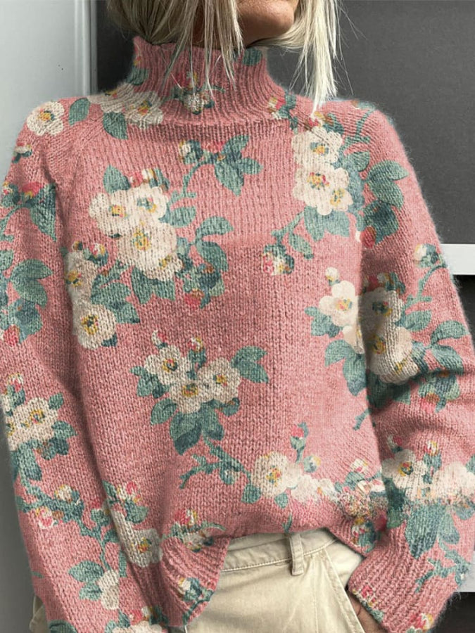 Pullover mit Rollkragen und Blumenmuster im Vintage-Stil