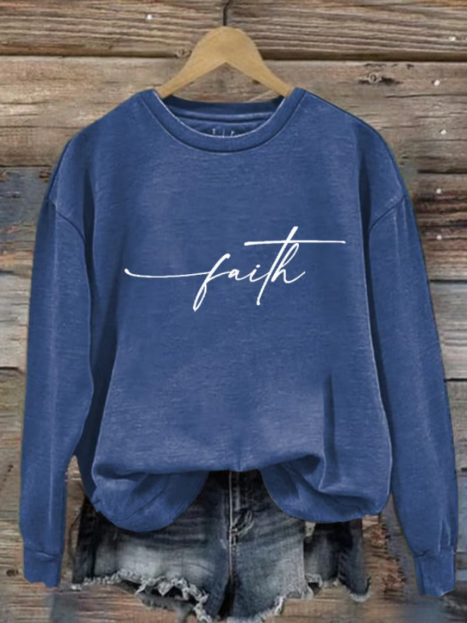 Women's Christian Cross Printed Round Neck Long Sleeve Sweatshirt