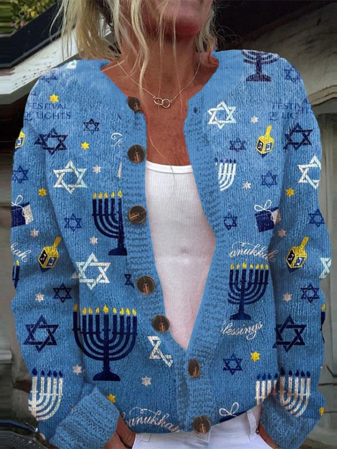 Women's Jewish Hanukkah Knitted Cozy Cardigan