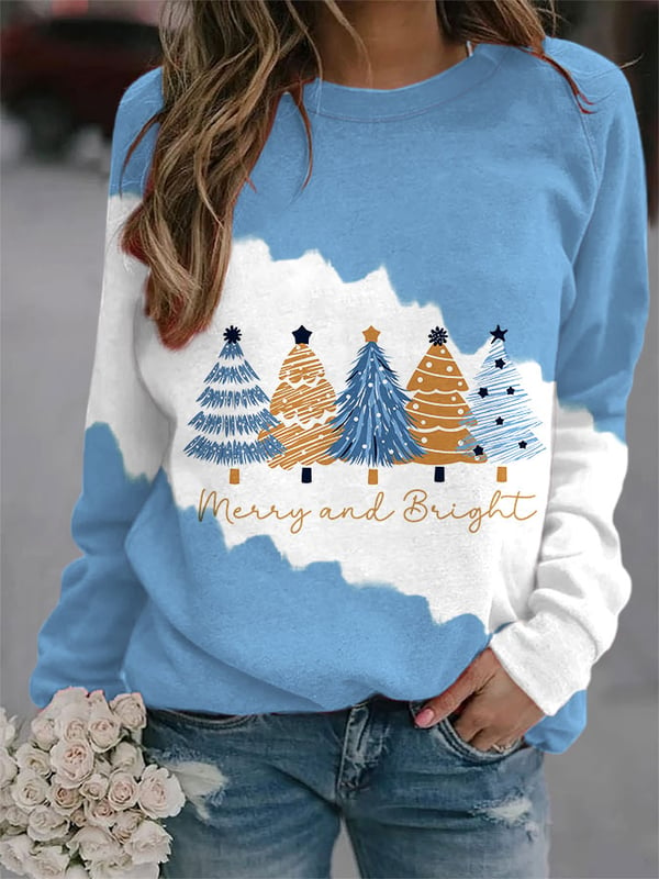 Women's Christmas tree "Merry and Bright" print sweatshirt