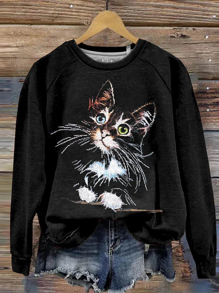 Women's Cat Print Comfort Sweatshirt