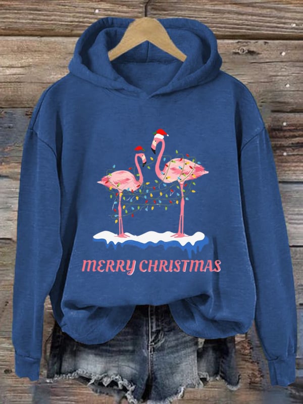 Women's Christmas Flamingo Print Casual Hoodie