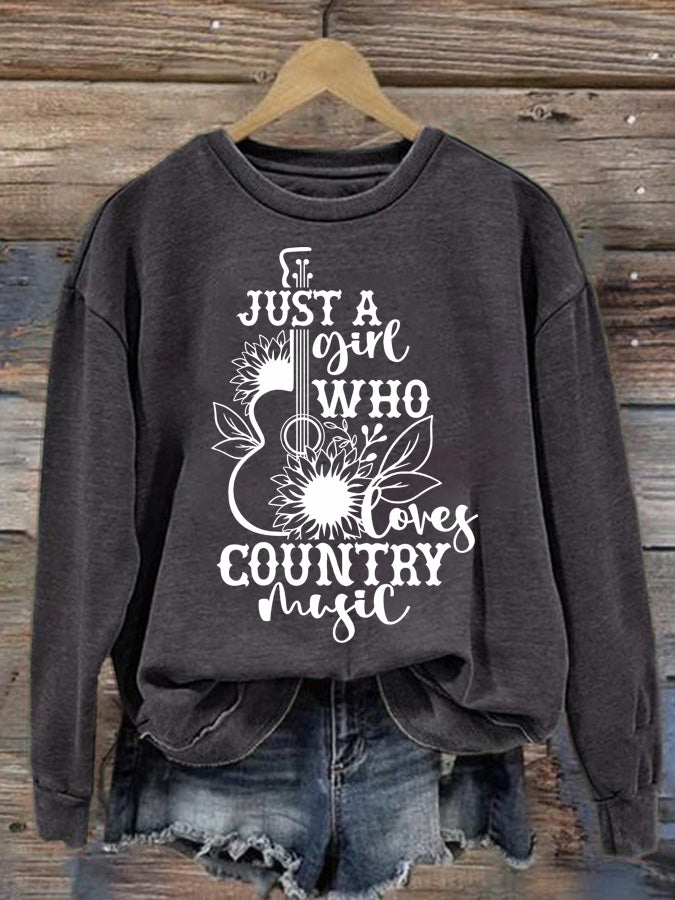 Women's Just A Girl Who Loves Country Music Print Sweatshirt