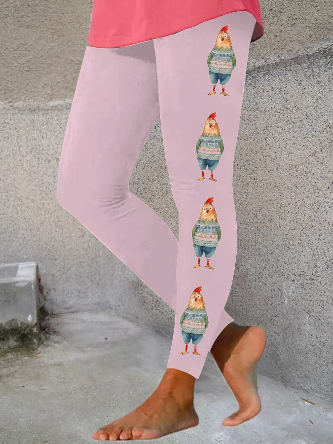 Women's Christmas Colorful Chicken Print Skinny Leggings