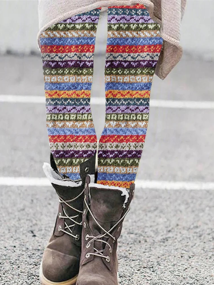 Comstylish Vintage Fair Isle Knitted Art Comfy Leggings