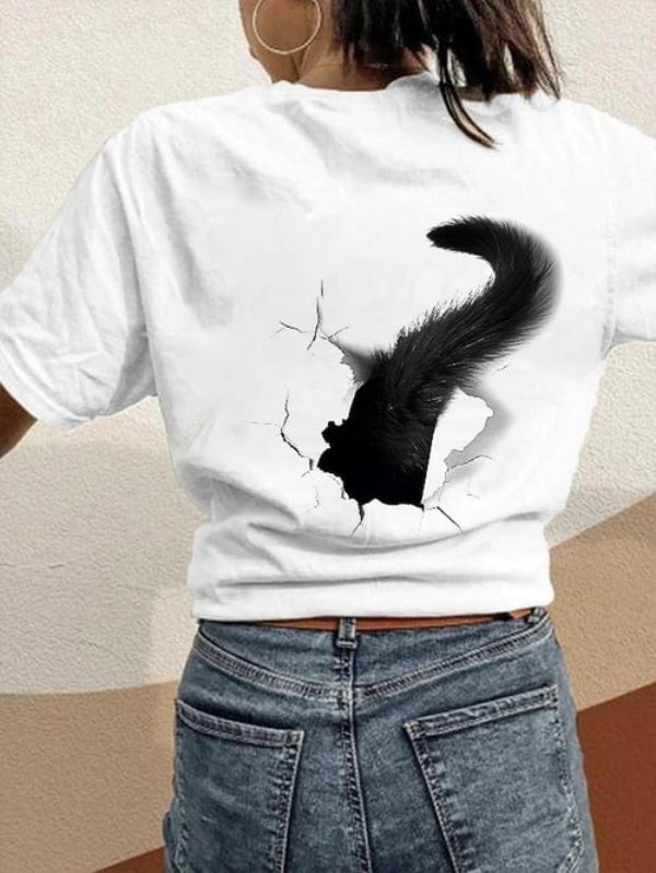 Women's Funny Cute Black Cat Print Casual Tee