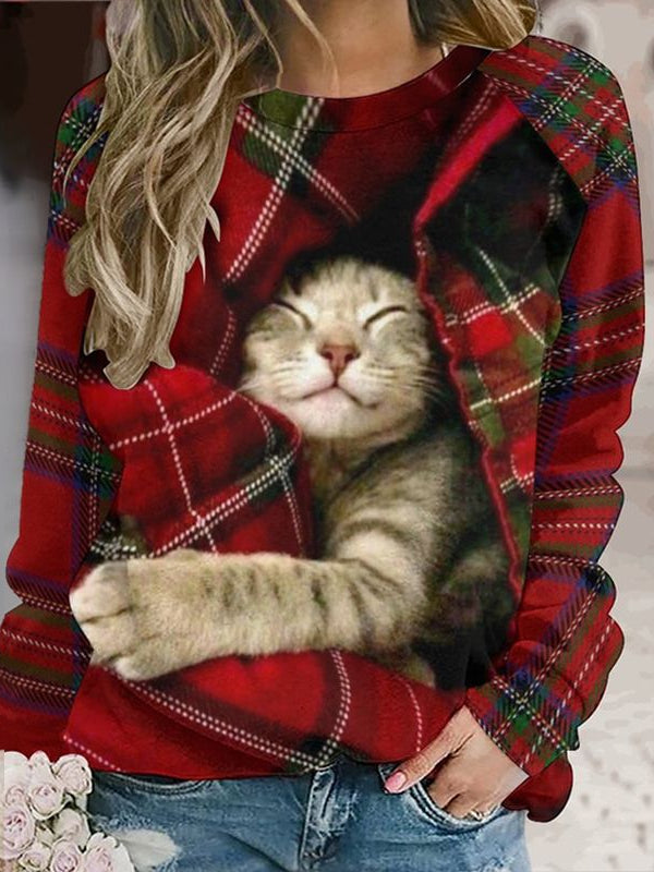 Women's Cat Print Casual Sweatshirt