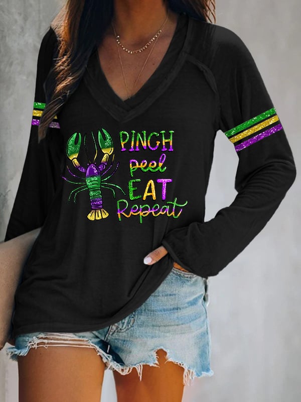 Women's Mardi Gras Print V-Neck T-Shirt