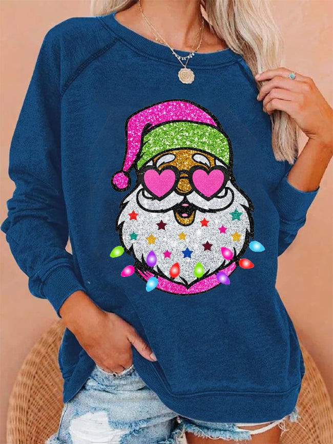 Women's Shiny Santa Print Sweatshirt