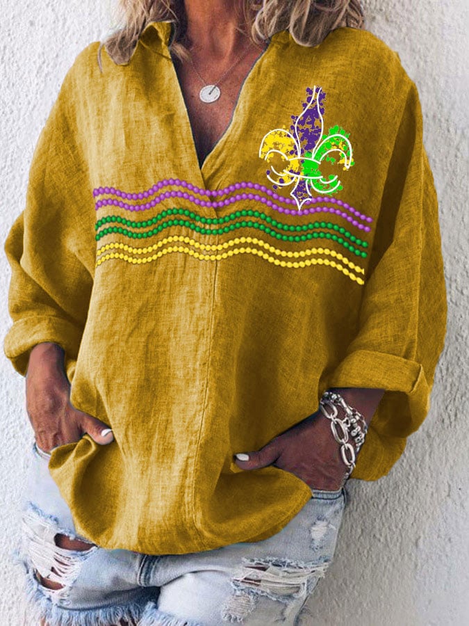 Women's Casual Mardi Gras V Neck Top