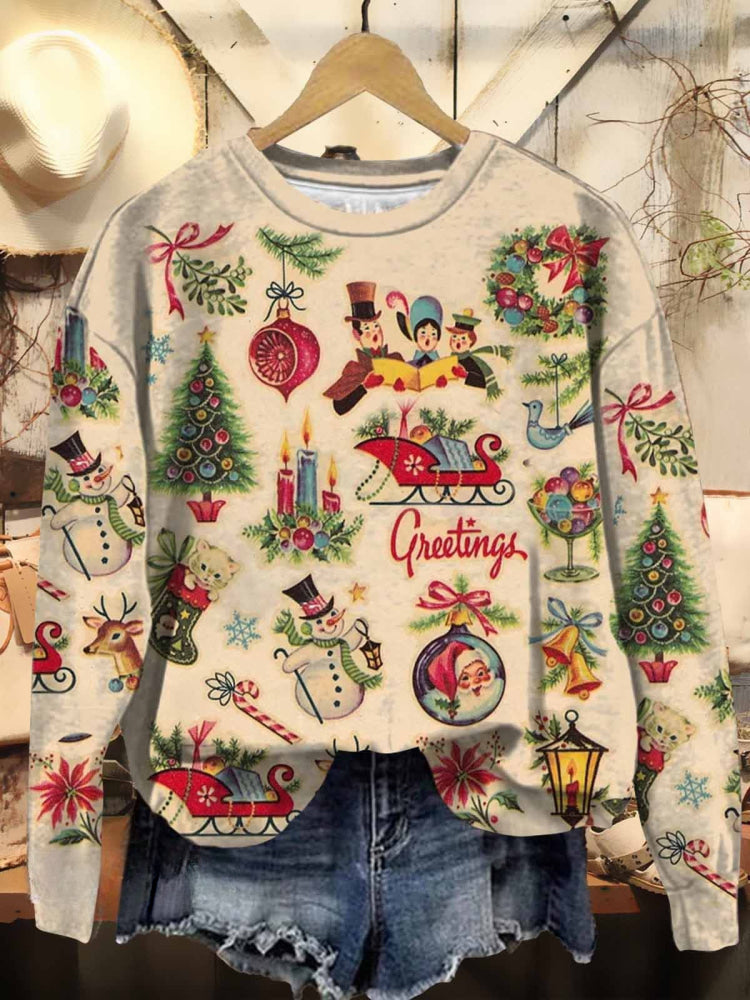 Women's Christmas Retro Old Fashion Vintage Scenes Print Casual Hoodie Sweatshirt