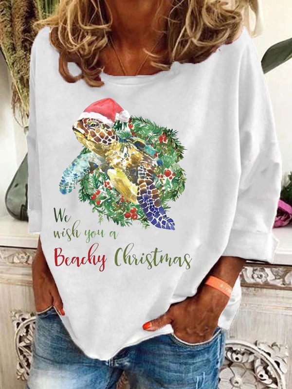 Women's Christmas Turtle Print Casual Sweatshirt