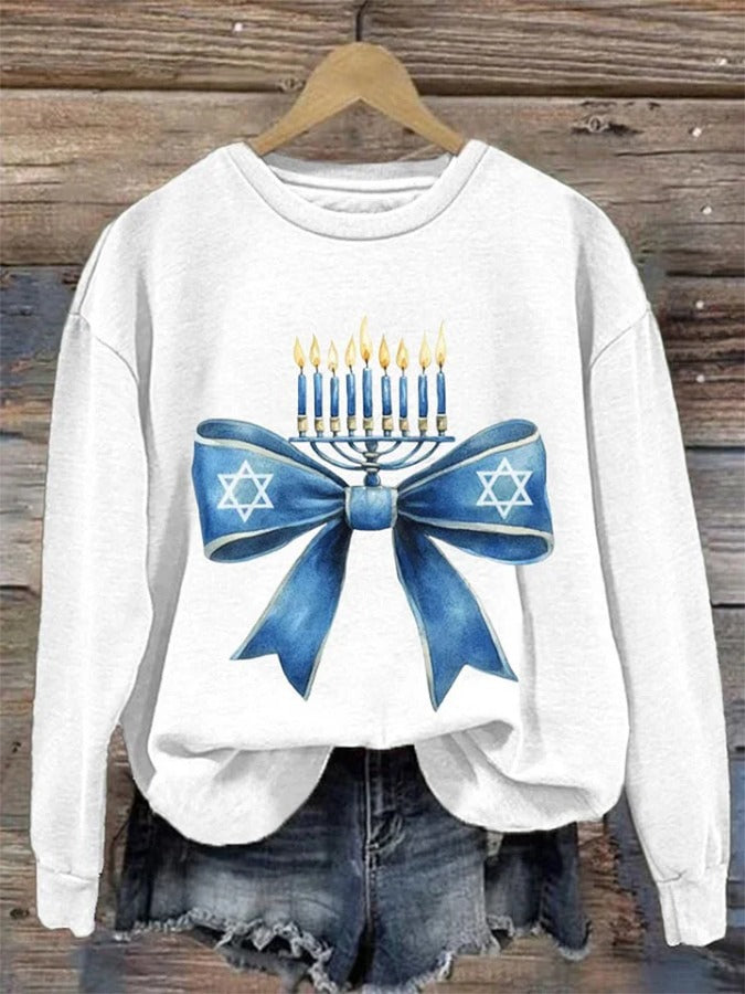 Women's Hanukkah Menorah Print Casual Sweatshirt