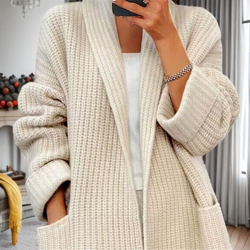 Women's Solid Color Jacquard Long Sleeve Cardigan